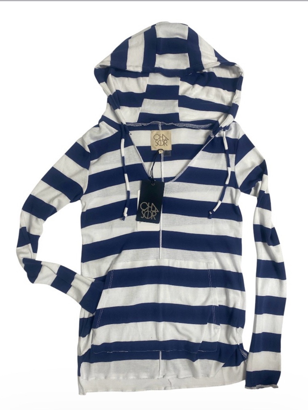 Chaser Navy and White Striped Pullover Hoodie